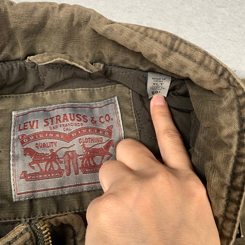 Levi Strauss Field Jacket Mens XLT Olive Green Cotton Canvas Quilted Utility - Picture 4 of 16